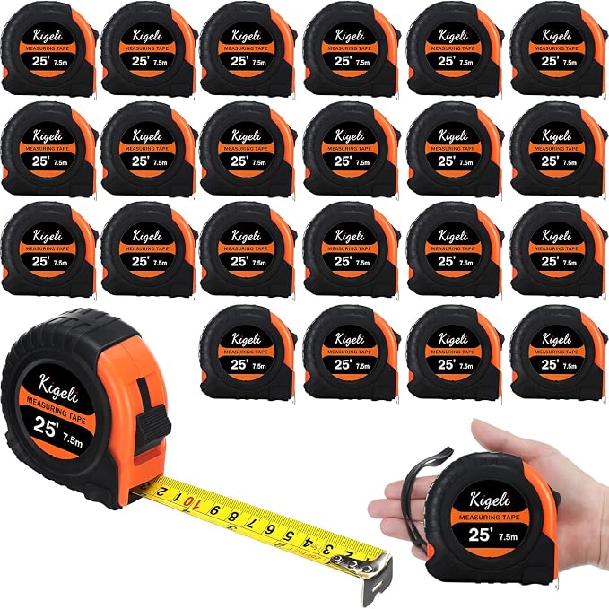 24 Pieces Tape Measure 25 Feet Retractable Measuring Self Locking Measurement Tape Bulk Easy to Read with Fractions, Metric Inches and Imperial Measurement