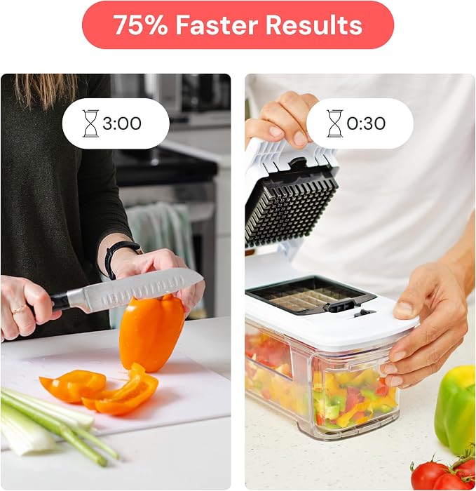 Fullstar XL Vegetable Chopper & Mandoline Slicer – Vegetable, Onion, Potato, Food, Veggie & Fruit Slicer, Dicer & Spiralizer with Pull-Out Catch Tray, Kitchen Gadgets & Gifts (6 in 1, Black/White)