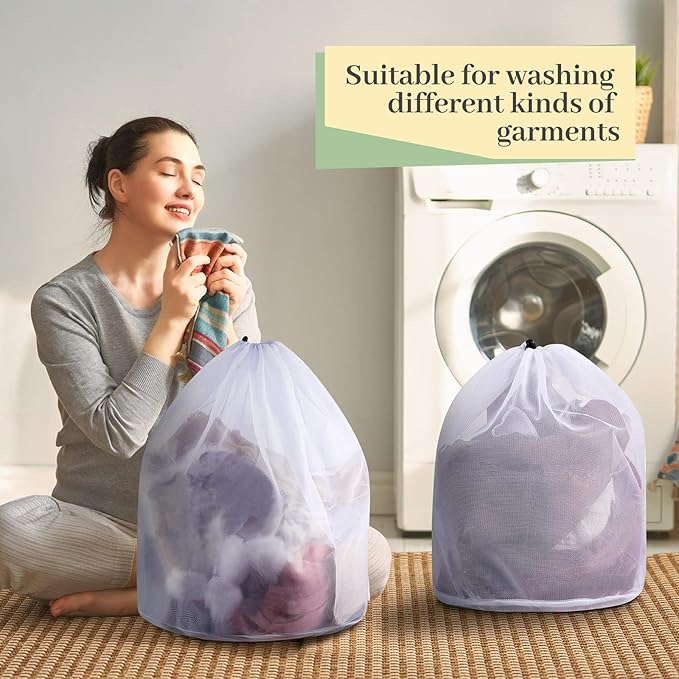24 Pcs 24 * 32 Inches Fine Mesh Laundry Bag with Drawstring Large Heavy Duty Mesh Bag Machine Washable Sheet Drawstring Net for Delicates College Dorm