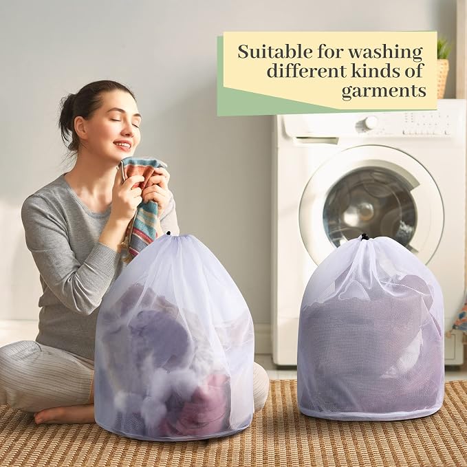 30 Pcs 24 * 32 Inches Fine Mesh Laundry Bag with Drawstring Large Heavy Duty Mesh Bag Machine Washable Sheet Drawstring Net for Delicates College Dorm
