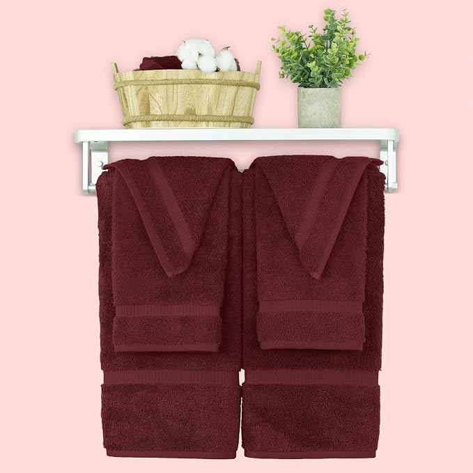 Chakir Turkish Linens 6 Piece Towel Set, 100% Cotton Turkish Towels for Bathroom, Luxury Soft Absorbent Bath Towel Set with 2 Bath Towels 2 Hand Towels 2 Washcloths, Cranberry