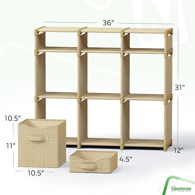Cube Storage Organizer with 9 Storage Bins Included – Storage Cubes for Home Organization, Toy Storage, Office Storage, Living Room Storage, and General Storage Solution (Beige)