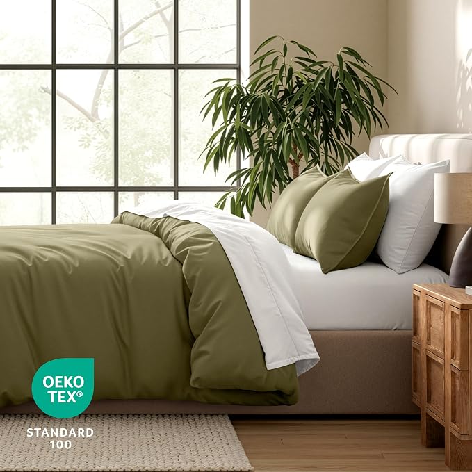 Bare Home Bedding Duvet Cover Extra Long Size - Premium 1800 Super Soft Collection - Lightweight, Cooling - Soft Breathable Bedding Duvet Cover (Twin/Twin XL, Olive)