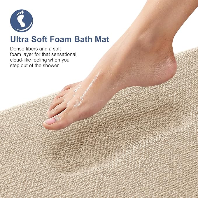 OLANLY Memory Foam Bathroom Runner Rugs 47x17, Absorbent Long Mat, Beige | Soft Quick Dry Bath Mat Rugs, Non-Slip, Machine Washable Mat for Bathroom Floor, Tub and Shower, Home Decor Accessories