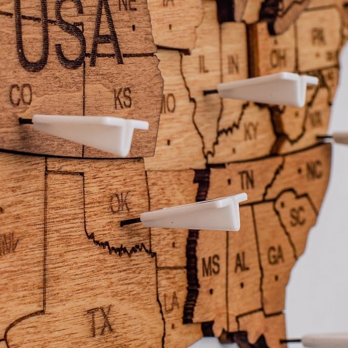 Enjoy The Wood 3D Wooden World Map Wall Art - Large Travel Map with Pins for Art Decor - Decorative Map of the World for Home, Office - Travel Wall Art Housewarming Gift Idea (Planes, Pins)