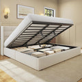 HISOFT King Size Lift Up Storage Bed Frame, Velvet Upholstered Platform Bed with Wingback Headboard, Heavy Duty Hydraulic Gas Lift Underbed Space, Reinforced Full Metal Slats, Noise Free, Light Beige