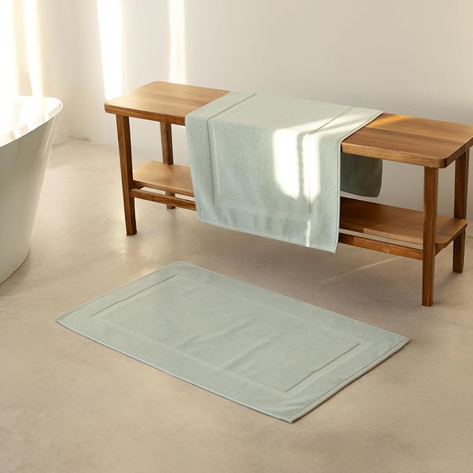 SALBAKOS 2-Piece 100% TurkishCotton BathMat Towel, 20x34 inch SeafoamGreen | Bathroom Floor Towels, Thick Soft Most Absorbent Quick-Dry Durable Large Size Foot Rug, Premium Hotel Quality Made in Turkey