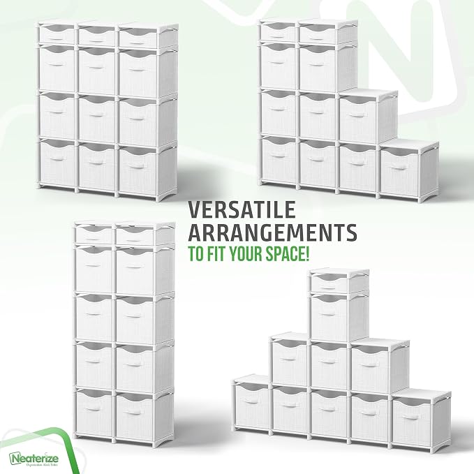 Cube Storage Organizer with 12 Storage Bins Included – Storage Cubes for Home Organization, Toy Storage, Office Storage, Living Room Storage, and General Storage Solution (White-Grey)