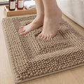 DEXI Small Bath Mats for Bathroom 24x16, Non Slip Washable Bathroom Rug, Thick Soft Chenille Absorbent Bathmat for Shower Floor, Fluffy Shaggy Carpet for Tub, Dark Beige