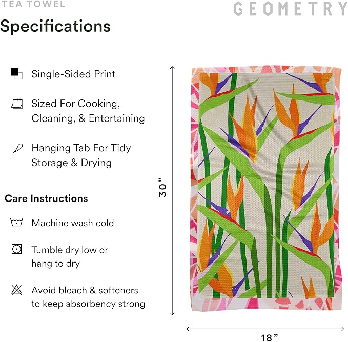 GEOMETRY Spring Kitchen Towels - Quick Dry Microfiber Cloth Spring & Summer Dish Towels for Kitchen Drying - Premium Quick Dry Towel - Paradise Blooming, 18" x 30" - 1-Pack