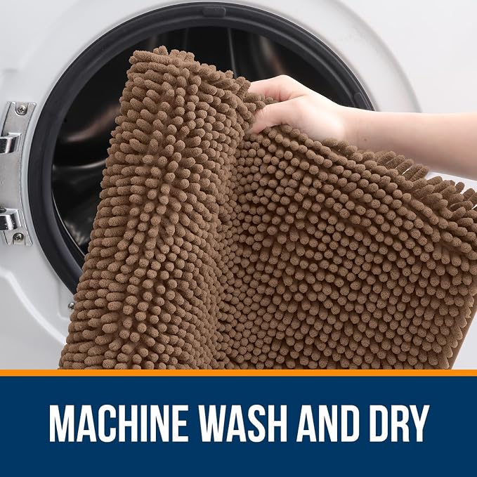 OLANLY Bathroom Runner Rugs 47x24, Extra Soft Absorbent Chenille Bath Rugs, Rubber Backing Quick Dry, Machine Washable Long Bath Mats for Bathroom Floor, Tub and Shower, Home Decor Accessories, Mocha