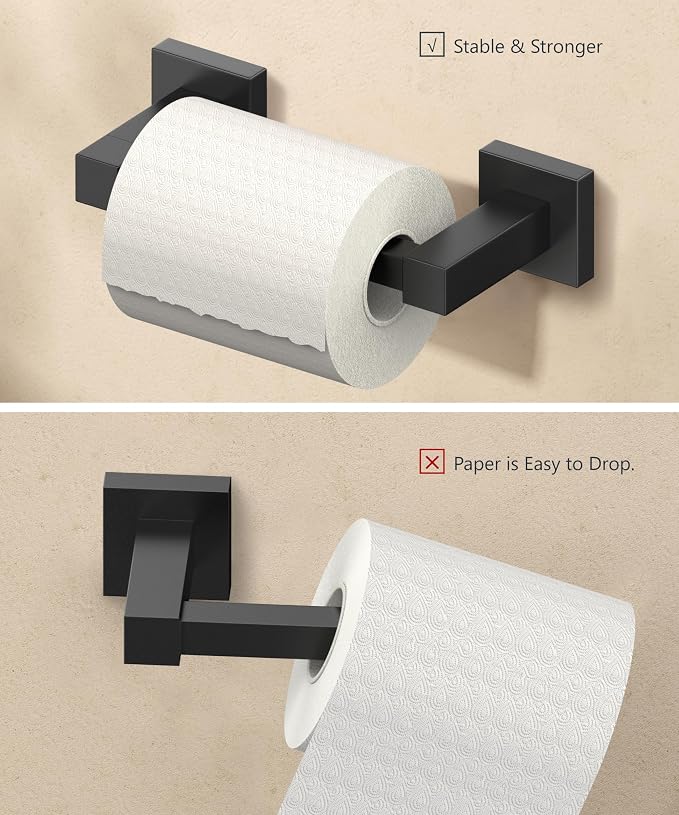 FORIOUS Toilet Paper Holder Wall Mount, Stainless Steel Rustproof Double Post Pivoting Tissue Roll Holder for Bathroom, Commercial Toilet Paper Dispenser (Matte Black, Square)
