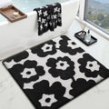 LUMI Floral Bathroom Rugs, Soft Absorbent Square Bath Mat, Non-Slip Quick Dry Luxury Rug, Flower Black White Mats for Shower Floor, Bathtub, Home Decor, Modern Aesthetic, 32"x32"