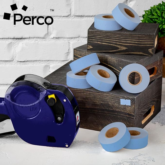 Perco 1 Line Blue Labels - 80,000 Blank Price and Date Gun Labels for Perco Lite, X, Plus and Pro 1 Line Price and Date Guns - 80 Rolls, 10 Sleeves - Made in USA