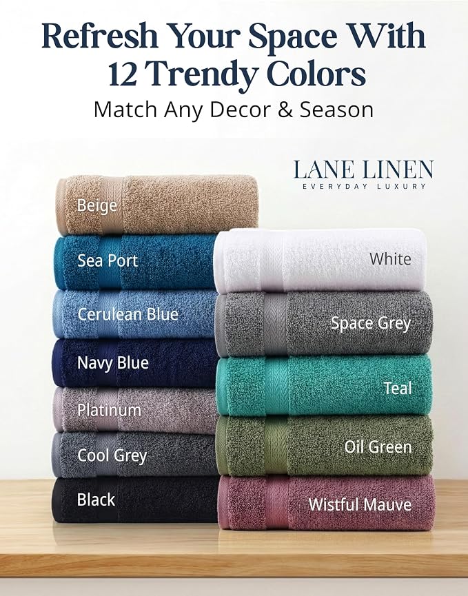 LANE LINEN Large Bath Towel Set Absorbent Quick Dry 100% Cotton - Oil Green | Soft Cotton Towels - Fade-Resistant Color, Classic Terry Weave, Densely Woven & Durable, Easy-Care, Coordinated Colors