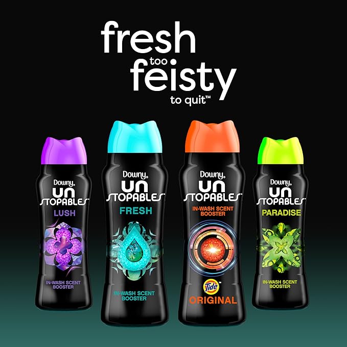 Downy Unstopables In Wash Scent Booster Beads, Paradise Scent, 24 oz, Laundry Beads for Odor Protection, Downy Scent Booster Beads, Laundry Scent Boosters (Pack of 4)