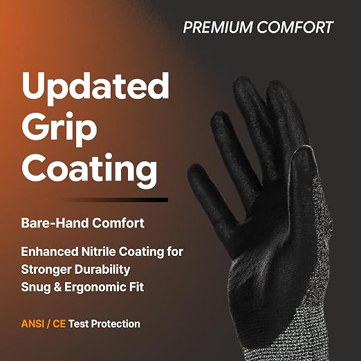 DEX FIT Nitrile Work Gloves FN330, 1 Pair, 3D-Comfort Stretchy Fit, Firm Grip, Thin & Lightweight, Touch-Screen Compatible, Durable, Breathable & Cool, Machine Washable; Grey M (8)
