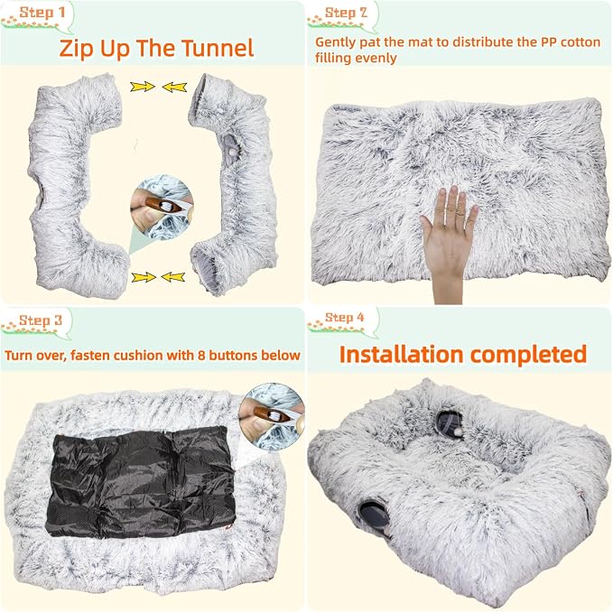 XxingSheep 4-Cave Plush XL Cat Tunnel Bed Indoor Cats Peekaboo Toy Mat Grey | Plush XL Cat Tunnel Bed, 4-Cave Peekaboo Toy, Cozy Donut Mat for All Cats