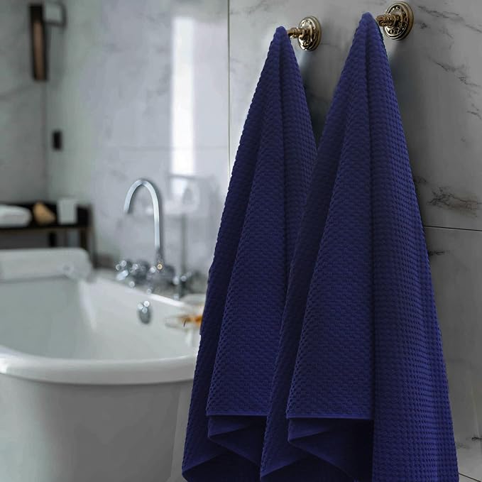 COTTON CRAFT Euro Spa Waffle Weave Bath Towels - Set of 4 Navy Towels | Pure 100% Ringspun Cotton Oversized Luxurious Towel Set - Soft Plush Super Absorbent Low Lint Quick Dry - 30 x 56 inches