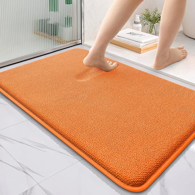OLANLY Thick Memory Foam Bathroom Rugs 36x24, Absorbent Bath Mat, Orange | Soft Quick Dry Bath Rugs Mats, Non-Slip, Machine Washable Carpet for Bathroom Floor, Tub and Shower, Home Decor Accessories