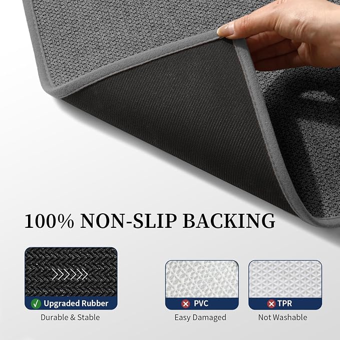 YIHOUSE Dark Gray Bathroom Rugs Sets 2 Piece, Quick Dry Thin Bath Mat, Non Slip Absorbent Machine Washable, Bath Rugs for Bathtub Sink Home Decor (17"x24" + 17"x32")