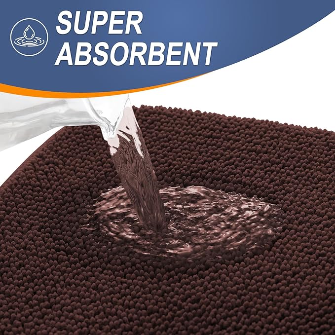 OLANLY Memory Foam Large Bathroom Rugs 40x32, Absorbent Bath Mat, Brown | Soft Quick Dry Bath Mat Rugs, Non-Slip, Machine Washable Mat for Bathroom Floor, Tub and Shower, Home Decor Accessories