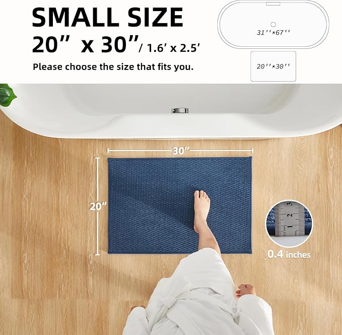 TYUU Bathroom Rugs Non Slip Washable, Super Absorbent Thin Bath Mat Small Quick Dry Low Pile Bathroom Rug, Navy Blue 20"x30"