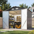 Aoxun 8x6 FT Shed Outdoor Storage Shed, Brown | Metal Shed with Lockable Doors & Slooping Roof Garden Tool Shed for Backyard, Patio, Poolside