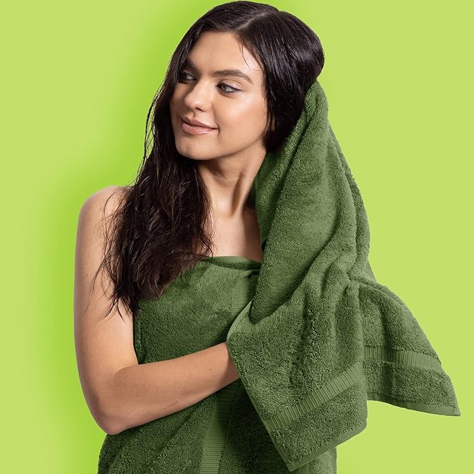 Chakir Turkish Linens Personalized 3 Piece Towel Set, 100% Cotton Luxury Turkish Towels for Bathroom, Soft Absorbent Towel Set with Bath Towel Hand Towel and Washcloth, Moss