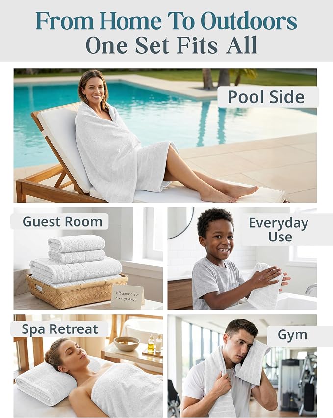 Casa Platino Bath Towel Set 100% Cotton 12 Piece Soft Absorbent - White | Bathroom Towels - Generously Sized, Oversized & Roomy, Lightweight & Breathable, Fade-Resistant Color, Classic Terry Weave