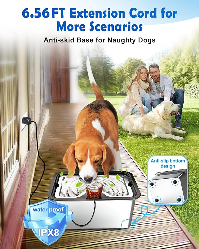 Large Dog Water Fountain SS304,3Gal Ultra-Purification Dog Cat Drinking Bowl Dispenser with Deep Purification Filter,Big Visual Window,Triple Waterfall Structures,Low Water Indicator Pump