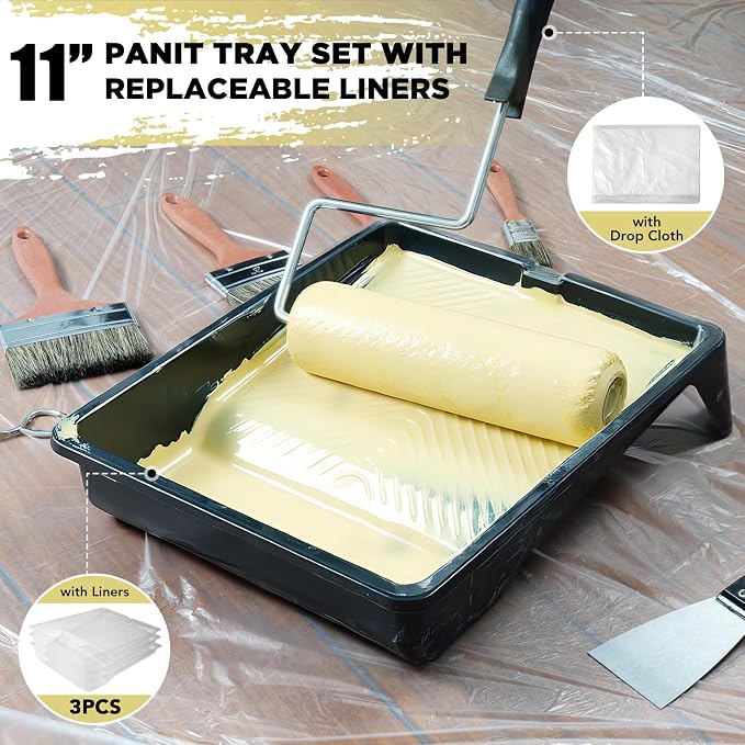 SOUTHGATE 33PCS Paint Roller Kit with 4-Section Pole(1-5 FT) – Heavy Duty Handles, 4" 9" Paint Rollers, Drop Cloth & Brushes Set – House Painting Tools for Home Renovation by DIYers & Pros