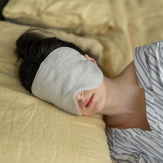 2-PACK Linen Eye Sleep Mask Oversized for sleeping • Organic Oeko-TEX Standard • Blackout Eye Shade cover • Adjustable strap • Breathable Travel Meditation Essential •Gift idea Woman Man (Camel+Natur)