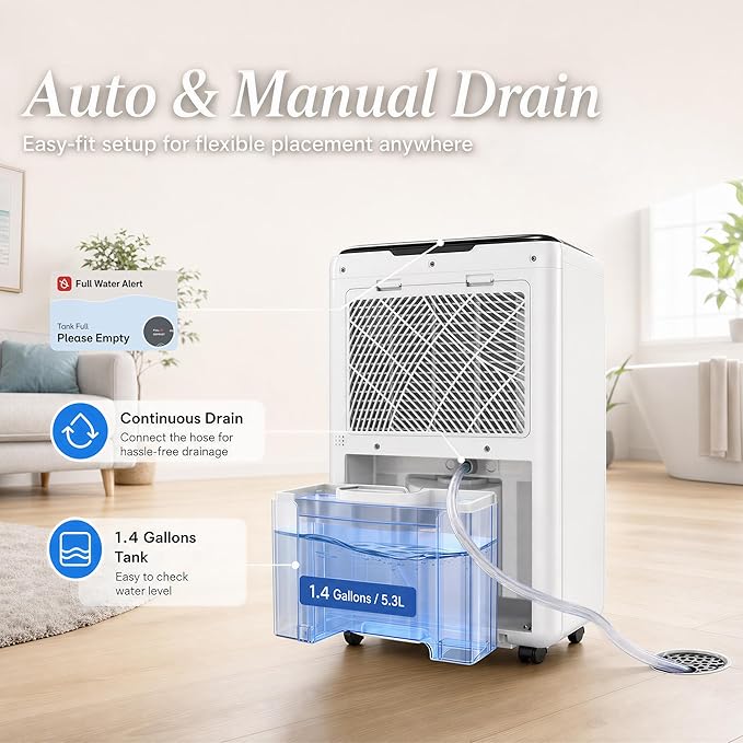 AIRPLUS Dehumidifier for Basement - 4,500 Sq. Ft. 70 Pints, Multifunctional Dehumidifier with Drain Hose & Auto Shut-Off Function, Powerful Dehumidifiers for Home(AP2103)