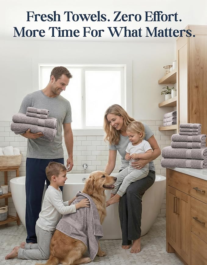 LANE LINEN Bath Towel Set 100% Cotton 24 Piece Soft Absorbent - Platinum | Cotton Towel Set - Densely Woven & Soft, Easy-Care, Coordinated Colors, OEKO-TEX Certified, Ring-Spun Durability
