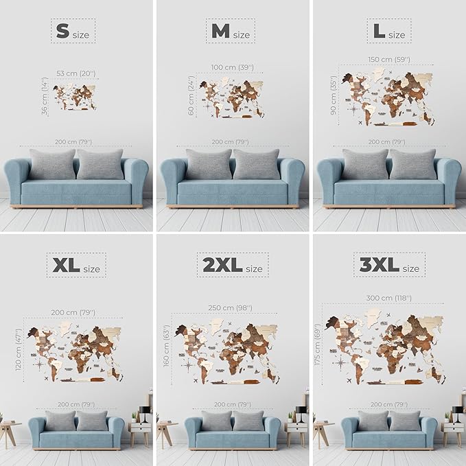 Enjoy The Wood 3D Wood World Map Wall Art Large Wood Wall Décor Housewarming Gift Idea Art World Travel Map For Home & Kitchen or Office (Medium, Multicolored)