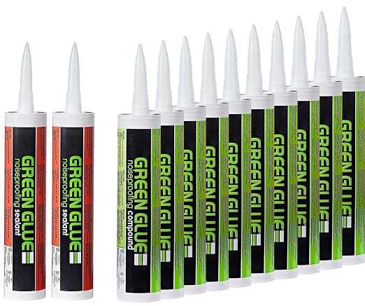Trademark Soundproofing Green Glue Soundproofing Compound and Acoustical Sealant Combo Set - Ten Green Glue Noiseproofing Compound and Two Acoustic Caulk Adhesive Seal