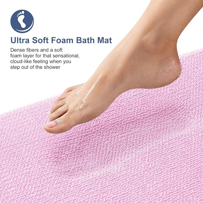 OLANLY Thick Memory Foam Small Bathroom Rug 24x16, Absorbent Bath Mat, Pink | Soft Quick Dry Bath Mat Rugs, Non-Slip, Machine Washable Mat for Bathroom Floor, Tub and Shower, Home Decor Accessories