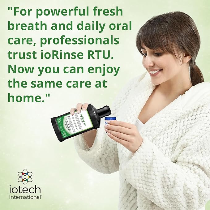 ioRinse Ready-to-Use (RTU) Mouthwash for Fresher Breath, Halitosis Relief, Alcohol-Free, Fluoride-Free and a Professional Clean, Original ioRinse RTU Mouth Wash, Zero Alcohol - Green Apple Flavor, 1L