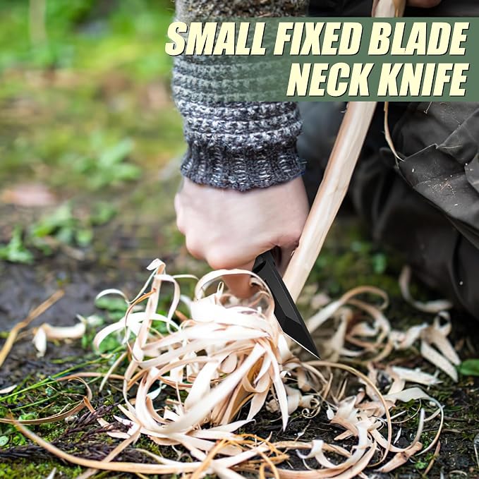 Dragon Creek Outdoor Neck Knife - Black Small Full Tang Fixed Blade | Knife with Sheath and Chain Black Thanksgiving Gift Men