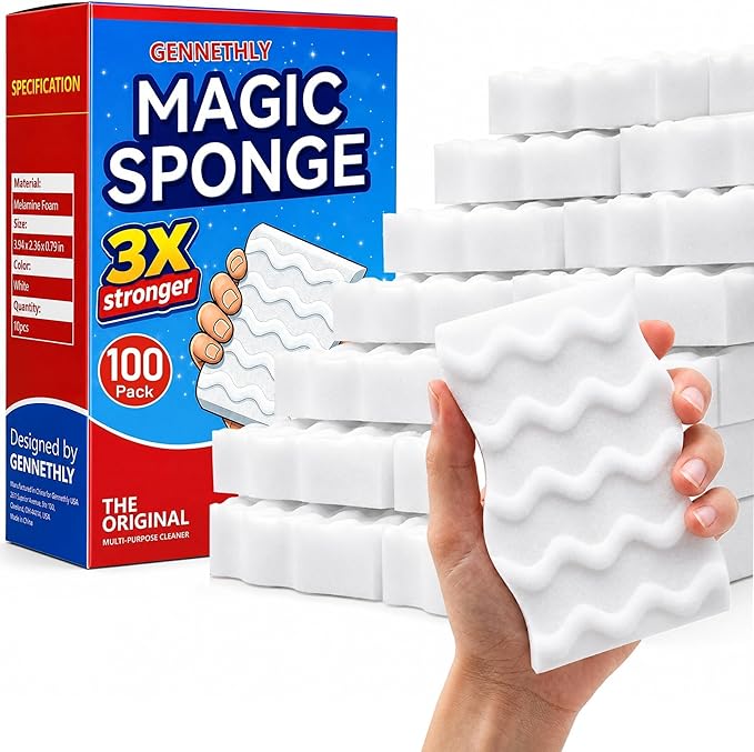3X Density Magic Sponge Eraser, 100 Pack Melamine Sponge Cleaning Eraser Bulk, White Foam Magic Clean, Household Cleaning Sponges mr for Kitchen, Bathroom, Bathtub, Sink, Shoes & Wall Cleaner