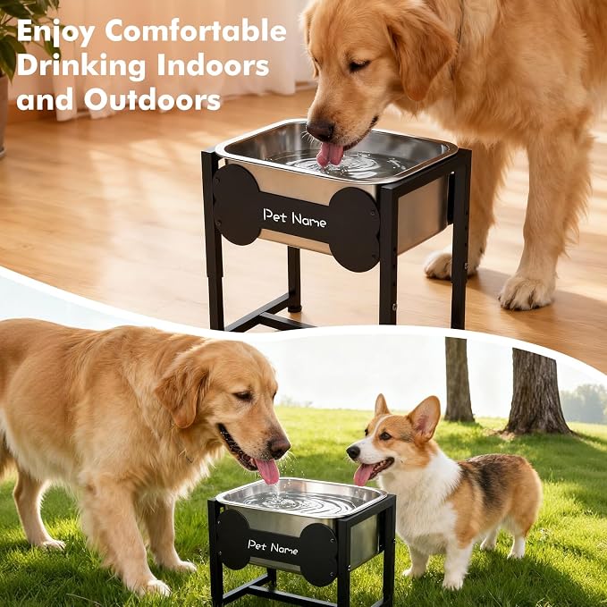 Elevated Dog Bowl, 2.4 Gallon Adjustable Stainless Steel Water Bowl | Large Breed Dog Water Feeder, Pet Feeder with Full Metal Stand for Relief Joint Pressure, Easy Clean, Indoor Outdoor Use