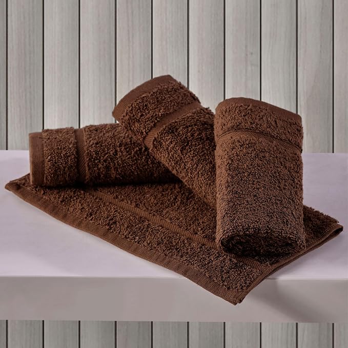 Washcloth Linen Set Premium Original Turkish Cotton, Hotel Quality for Maximum Softness & Absorbency for Face, Hand, Kitchen & Cleaning (Brown, Washcloth Set)
