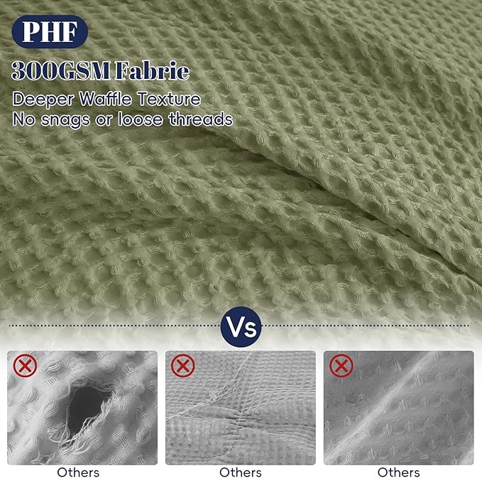 PHF Waffle Duvet Cover Set California King, No Snagging Ultra Soft Luxury Textured Breathable Comforter Cover for All Season 3pcs, Durable Bedding Duvet Set with 2 Pillow Shams, 104"x98", Olive Green