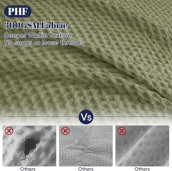 PHF Waffle Weave Duvet Cover Set King Size, No Snagging Ultra Soft Luxury Textured Breathable Comforter Cover for All Season 3pcs, Durable Bedding Duvet Set with 2 Pillow Shams, 104"x90", Olive Green