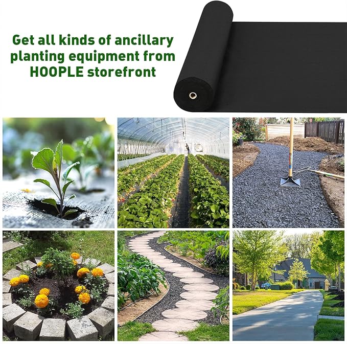 HOOPLE 3ft x 300ft Landscape Fabric Weed Barrier, Heavy Duty Weed Barrier Fabric Roll, Water Permeable Geotextile Ground Cover for Garden Beds, Gravel Paths, Mulch, Driveways & Landscaping | Heavy duty landscape fabric for garden beds, mulch, gravel pa...
