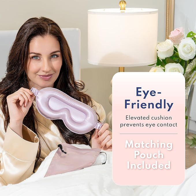 Blissy Silk Sleep Mask Profile - 100% Pure Mulberry Silk 22 Momme 6A Fibers Silk Eye Sleeping Mask for Women & Men for Total Blackout - Blindfold Silk Sleep Mask Side Sleeper Eye Cover (Lavender)