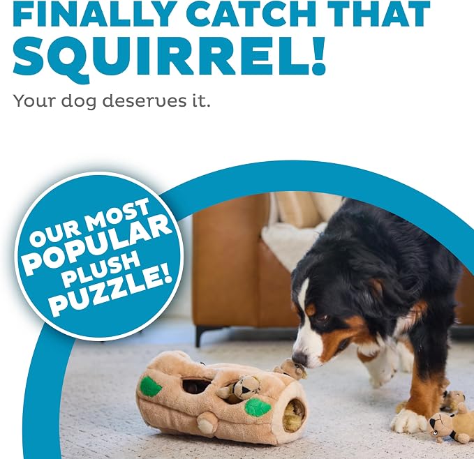 Outward Hound Hide-A-Squirrel Dog Toy – Interactive 2‑in‑1 Plush Puzzle with 6 Squeaky Removable Squirrels, X-Large