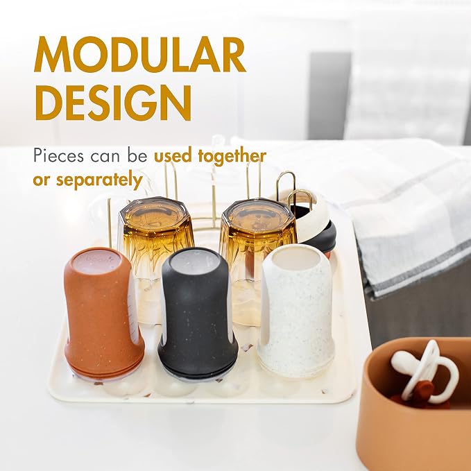 Boon ARC Modular Baby Bottle Drying Rack — Includes Silicone Drying Mat, Accessory Cup, and 7-Prong Wire Bottle Rack — Baby Essentials | Modular Design, Non-Slip Silicone Mat, Accessory Cup Included, 7-Prong Wire Rack, Baby Bottles, Sippy Cups