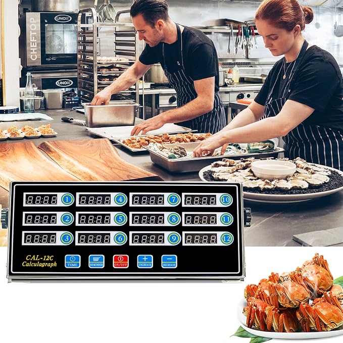 Commercial 12 Channel Kitchen Timer Digital Restaurant Timers Professional LED Adjustable Alarm Cooking Reminder